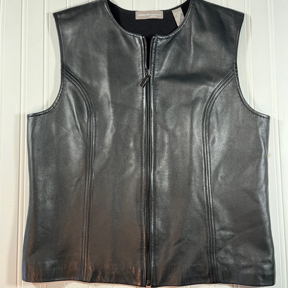 Moto Leather Merino Wool Zip Up Vest Black Petite Large